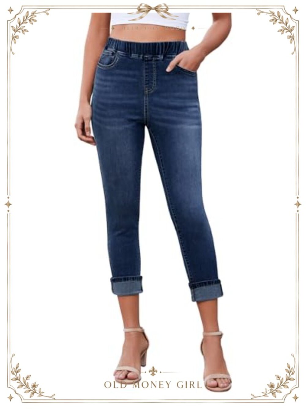 High Waisted Pull On Capri Jeans Womens Stretchy Denim Jeggings Skinny